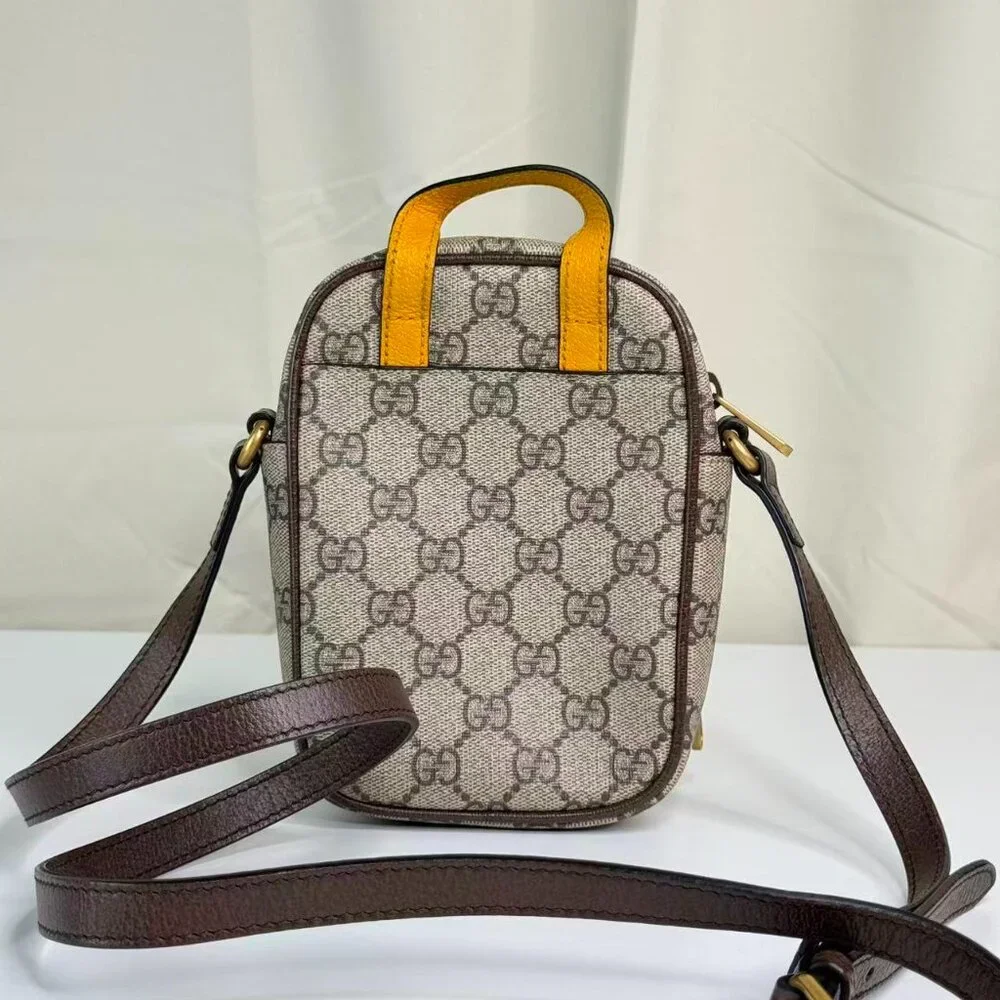 Gucci GG Logo Supreme Vintage Neo Shoulder Bag Crossbody with Gold Lion Emblem